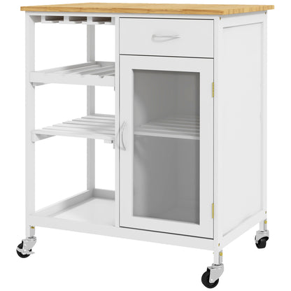 Kitchen Trolley with Wheels Multi-Storage Wine Rack, Drawer, Door, Shelves White