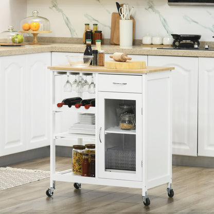 Kitchen Trolley with Wheels Multi-Storage Wine Rack, Drawer, Door, Shelves White