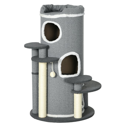 Cat Tree 99 cm Cat Tower with 3 Caves, Play Ball, Sisal Posts, Platform, Multi-Level Cat Scratching Post, Climbing Tree, for Medium Cats, Gray