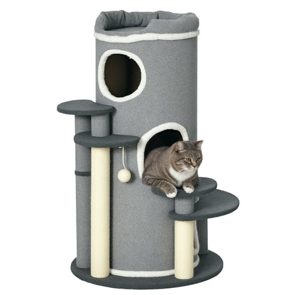 Cat Tree 99 cm Cat Tower with 3 Caves, Play Ball, Sisal Posts, Platform, Multi-Level Cat Scratching Post, Climbing Tree, for Medium Cats, Gray