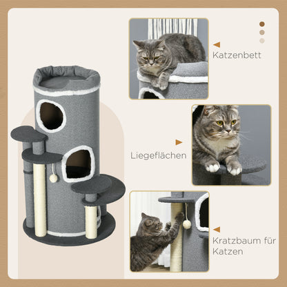 Cat Tree 99 cm Cat Tower with 3 Caves, Play Ball, Sisal Posts, Platform, Multi-Level Cat Scratching Post, Climbing Tree, for Medium Cats, Gray