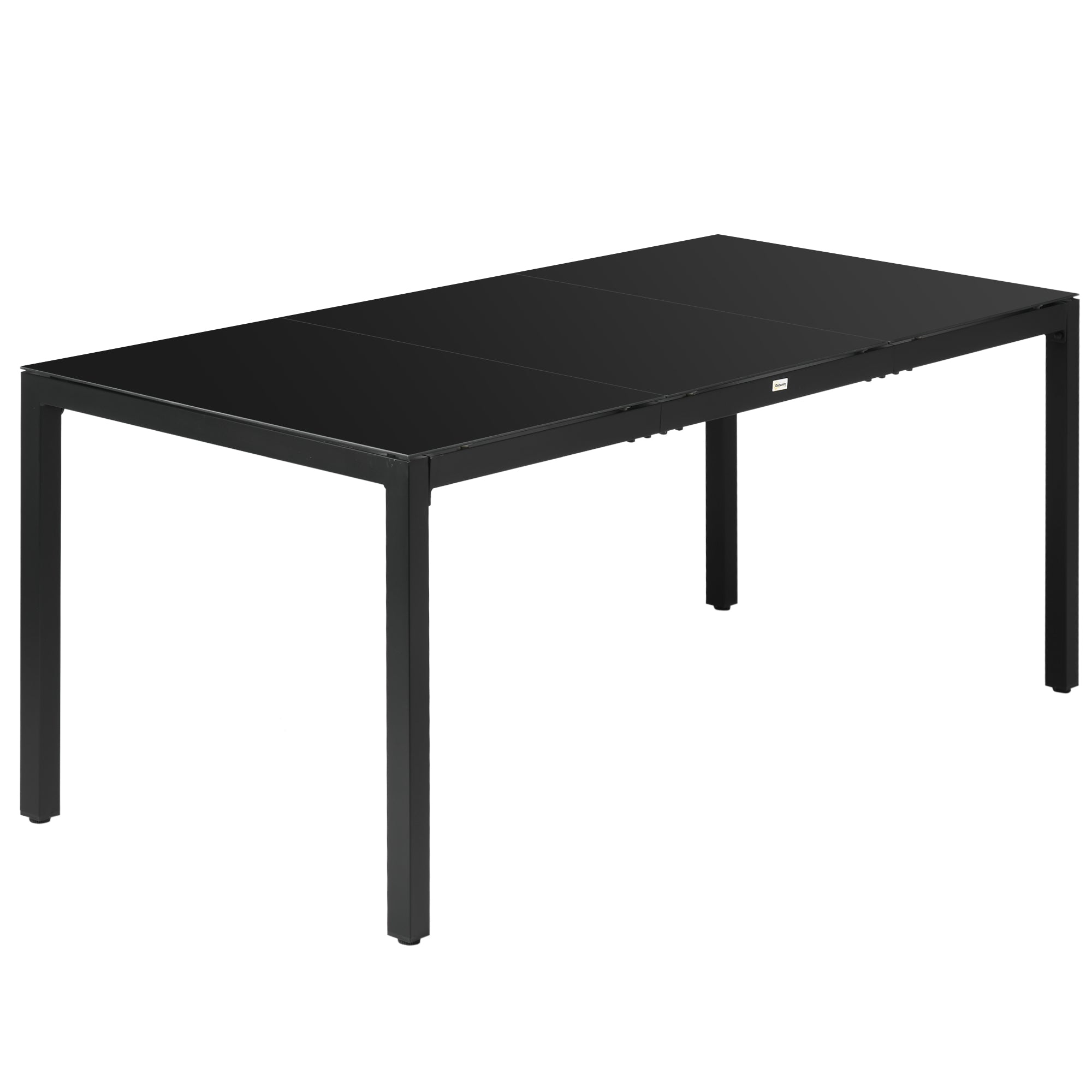 Rectangular Garden Table Outdoor Dining Table for 8 People with Tempered Glass Top and Aluminum Frame 180 x 80 x 72 cm Black