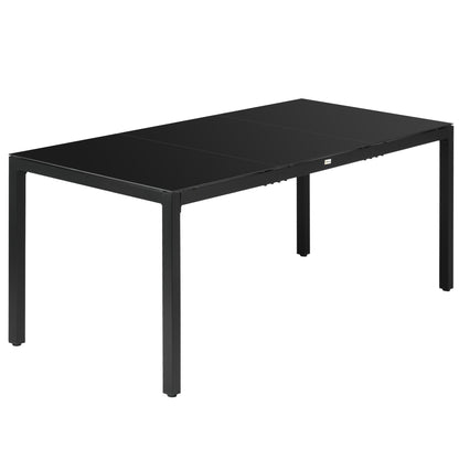 Rectangular Garden Table Outdoor Dining Table for 8 People with Tempered Glass Top and Aluminum Frame 180 x 80 x 72 cm Black