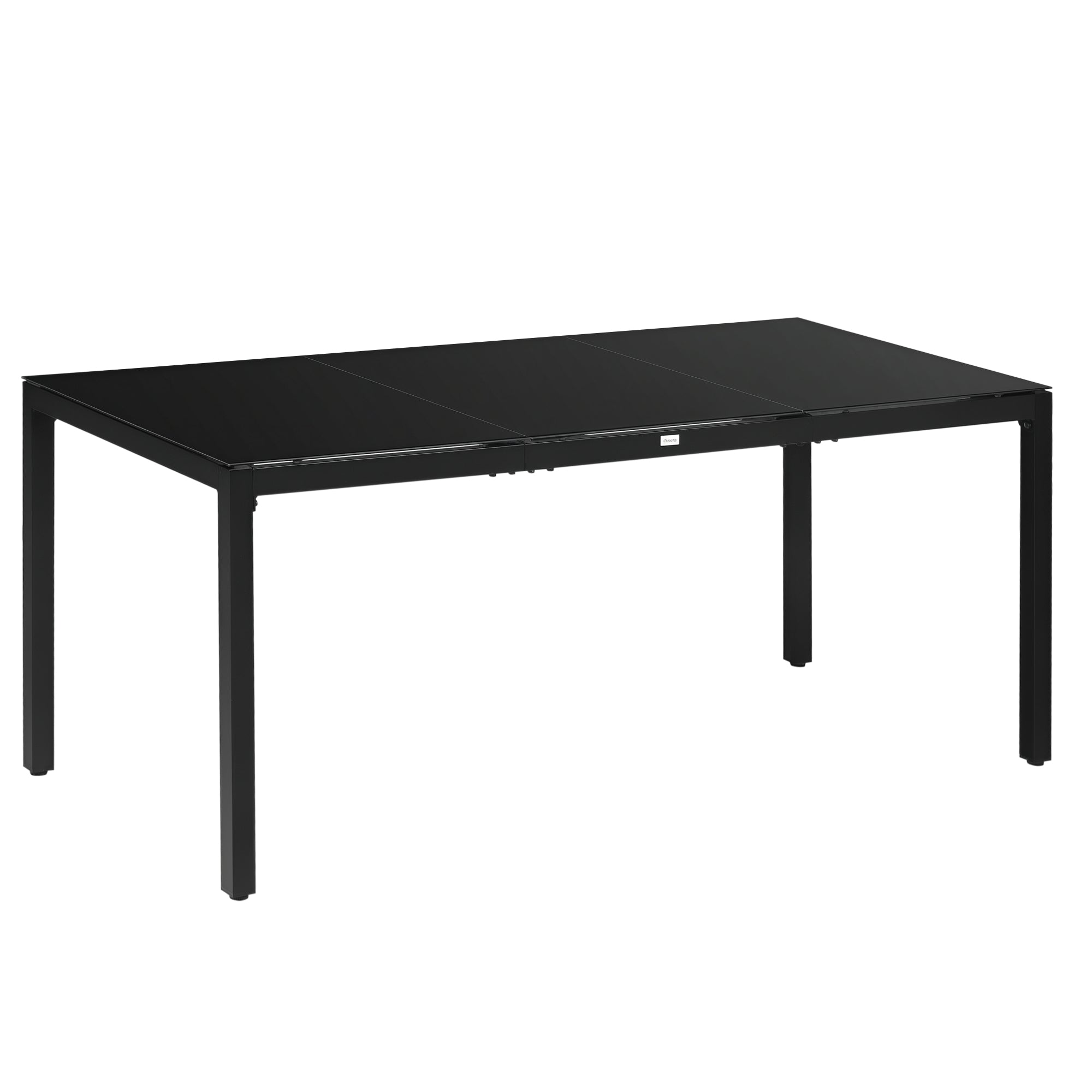 Rectangular Garden Table Outdoor Dining Table for 8 People with Tempered Glass Top and Aluminum Frame 180 x 80 x 72 cm Black