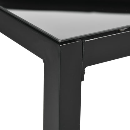 Rectangular Garden Table Outdoor Dining Table for 8 People with Tempered Glass Top and Aluminum Frame 180 x 80 x 72 cm Black