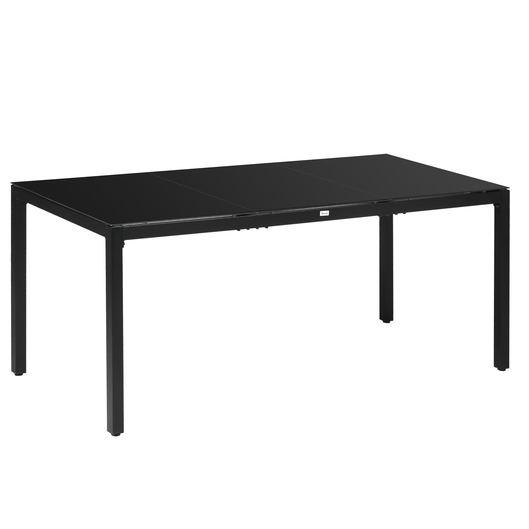 Rectangular Garden Table Outdoor Dining Table for 8 People with Tempered Glass Top and Aluminum Frame 180 x 80 x 72 cm Black