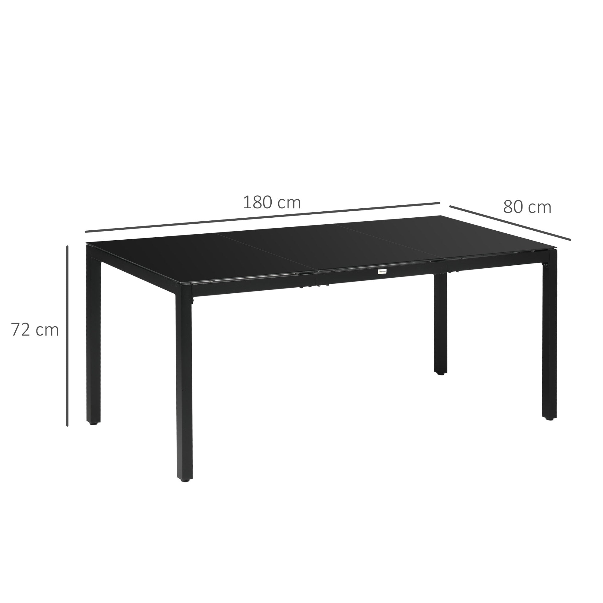 Rectangular Garden Table Outdoor Dining Table for 8 People with Tempered Glass Top and Aluminum Frame 180 x 80 x 72 cm Black