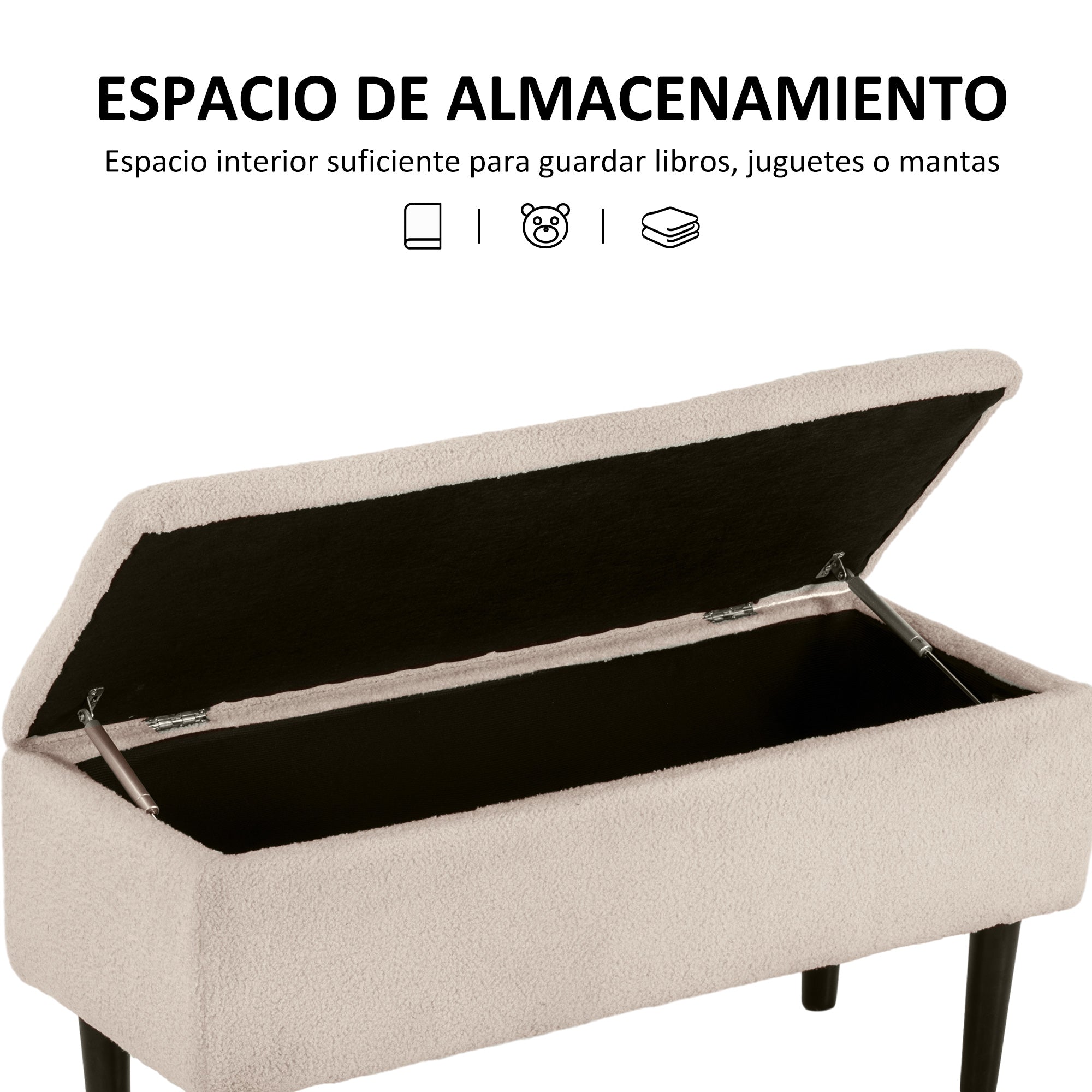 Bedroom Storage Bench Storage Chest Capacity 47 L with Flip Top and Wooden Legs for Living Room Load 120 kg 95x38x45 cm Beige