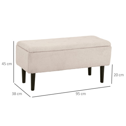 Bedroom Storage Bench Storage Chest Capacity 47 L with Flip Top and Wooden Legs for Living Room Load 120 kg 95x38x45 cm Beige