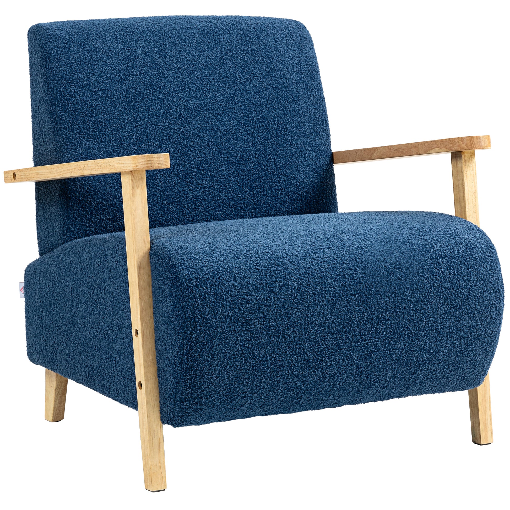1-Seater Sofa Upholstered in Synthetic Sheepskin 74.5 cm Living Room Sofa with Thick Padding Armrests and Rubber Wood Legs for Bedroom Dark Blue