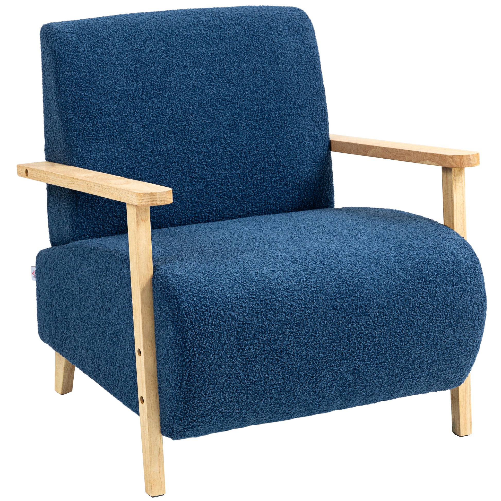 1-Seater Sofa Upholstered in Synthetic Sheepskin 74.5 cm Living Room Sofa with Thick Padding Armrests and Rubber Wood Legs for Bedroom Dark Blue
