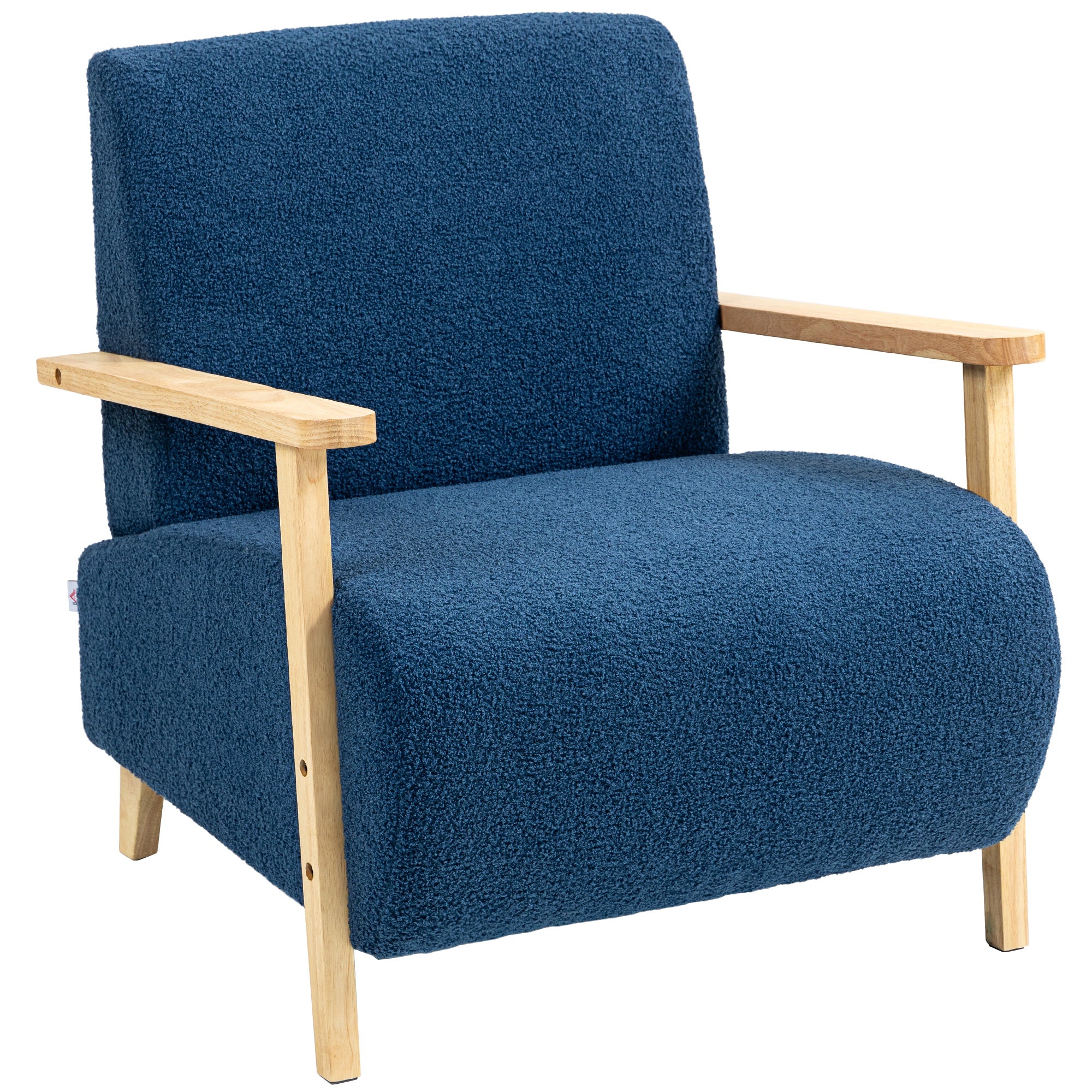 1-Seater Sofa Upholstered in Synthetic Sheepskin 74.5 cm Living Room Sofa with Thick Padding Armrests and Rubber Wood Legs for Bedroom Dark Blue