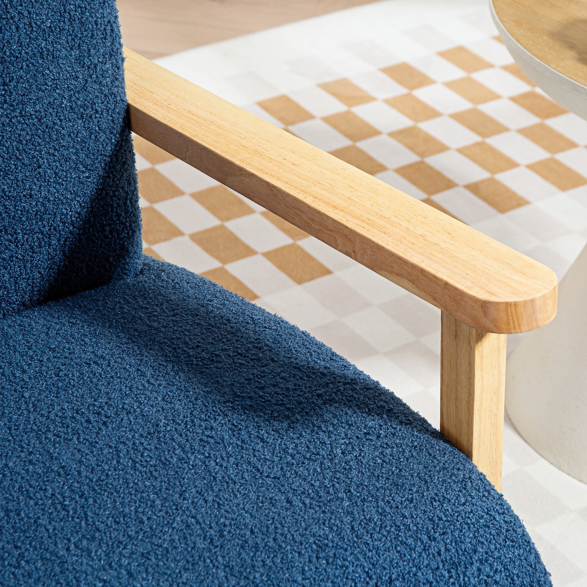 1-Seater Sofa Upholstered in Synthetic Sheepskin 74.5 cm Living Room Sofa with Thick Padding Armrests and Rubber Wood Legs for Bedroom Dark Blue