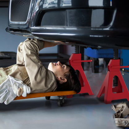 Set of 2 Car Jack Stands 3-Ton Capacity, Adjustable Height from 290 to 425 mm, Large Base with Safety Pin, for Vehicle, Caravan, Workshop, Garage, Red