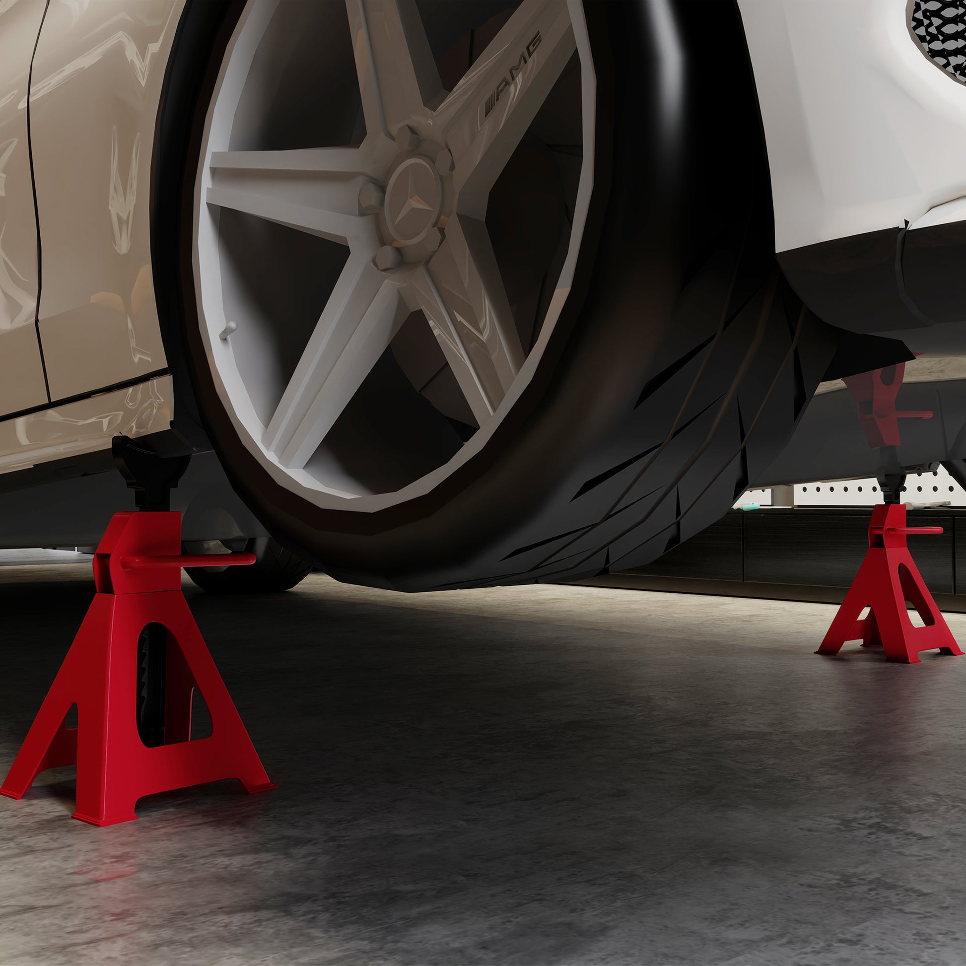 Set of 2 Car Jack Stands 3-Ton Capacity, Adjustable Height from 290 to 425 mm, Large Base with Safety Pin, for Vehicle, Caravan, Workshop, Garage, Red