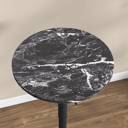 Bar Table Standing Table Round Dining Table for 2 People, Kitchen Table with Marble Look for Living Room, Dining Room, Small Spaces, Black, Ø60 x 68-93.5cm