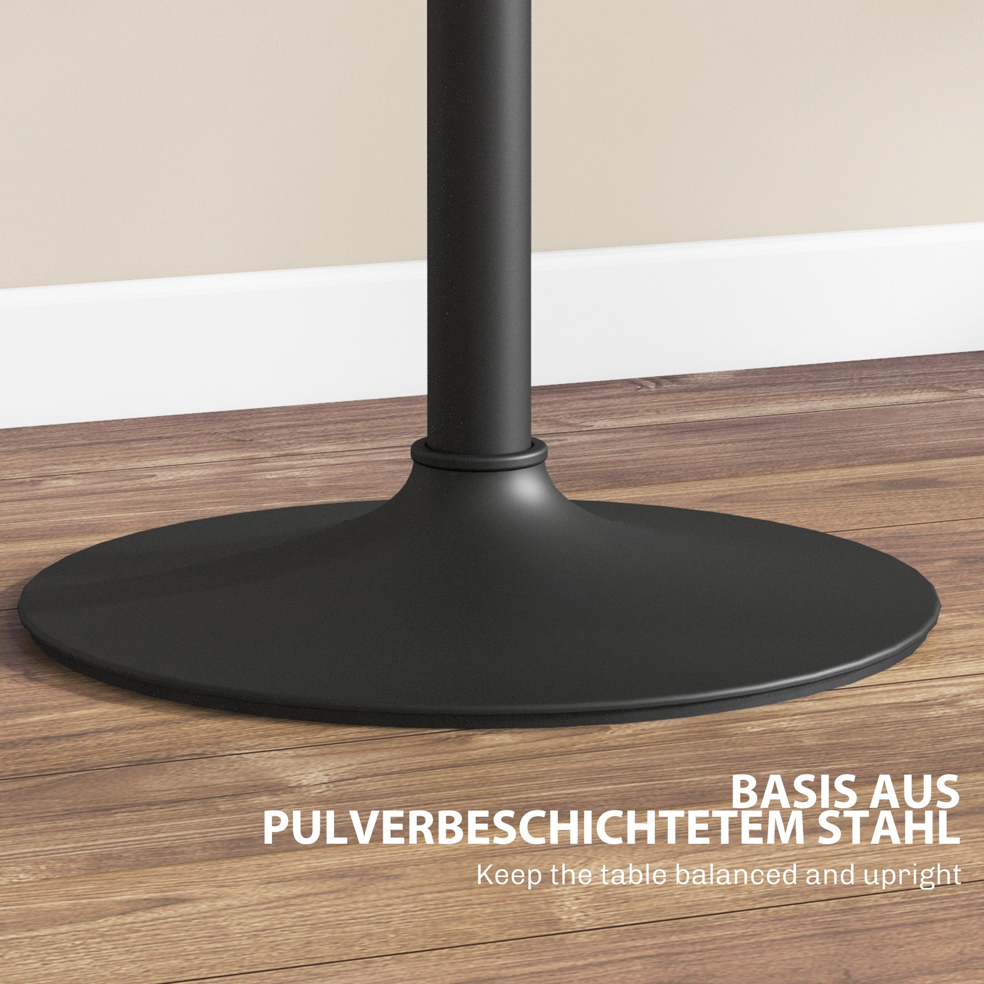 Bar Table Standing Table Round Dining Table for 2 People, Kitchen Table with Marble Look for Living Room, Dining Room, Small Spaces, Black, Ø60 x 68-93.5cm