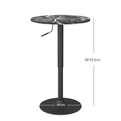 Bar Table Standing Table Round Dining Table for 2 People, Kitchen Table with Marble Look for Living Room, Dining Room, Small Spaces, Black, Ø60 x 68-93.5cm