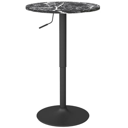 Bar Table Standing Table Round Dining Table for 2 People, Kitchen Table with Marble Look for Living Room, Dining Room, Small Spaces, Black, Ø60 x 68-93.5cm