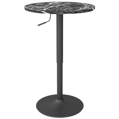 Bar Table Standing Table Round Dining Table for 2 People, Kitchen Table with Marble Look for Living Room, Dining Room, Small Spaces, Black, Ø60 x 68-93.5cm