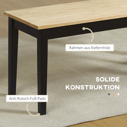 2-Seater Wooden Bench, Kitchen Bench Living Room Bench for Kitchen, Entrance, up to 220 kg Load Capacity, Pine Wood, Natural+Black, 102 x 36 x 45 cm