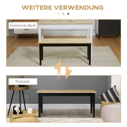2-Seater Wooden Bench, Kitchen Bench Living Room Bench for Kitchen, Entrance, up to 220 kg Load Capacity, Pine Wood, Natural+Black, 102 x 36 x 45 cm