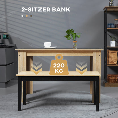 2-Seater Wooden Bench, Kitchen Bench Living Room Bench for Kitchen, Entrance, up to 220 kg Load Capacity, Pine Wood, Natural+Black, 102 x 36 x 45 cm