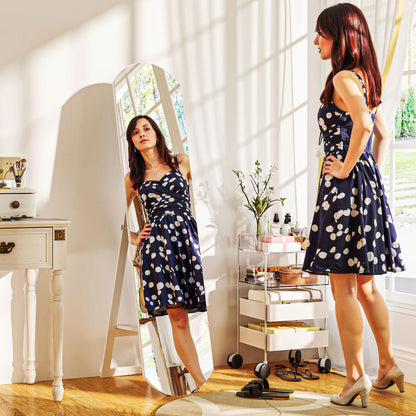 Arched Floor Standing Mirror 150 cm, Large Mirror with Storage Shelf, Wall Mounted or Freestanding, for Bedroom, Entryway, Hallway, White