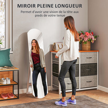 Arched Floor Standing Mirror 150 cm, Large Mirror with Storage Shelf, Wall Mounted or Freestanding, for Bedroom, Entryway, Hallway, White