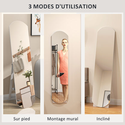 Arched Floor Standing Mirror 150 cm, Large Mirror with Storage Shelf, Wall Mounted or Freestanding, for Bedroom, Entryway, Hallway, White
