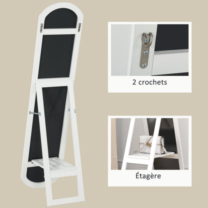 Arched Floor Standing Mirror 150 cm, Large Mirror with Storage Shelf, Wall Mounted or Freestanding, for Bedroom, Entryway, Hallway, White