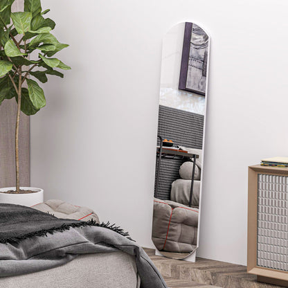 Arched Floor Standing Mirror 150 cm, Large Mirror with Storage Shelf, Wall Mounted or Freestanding, for Bedroom, Entryway, Hallway, White