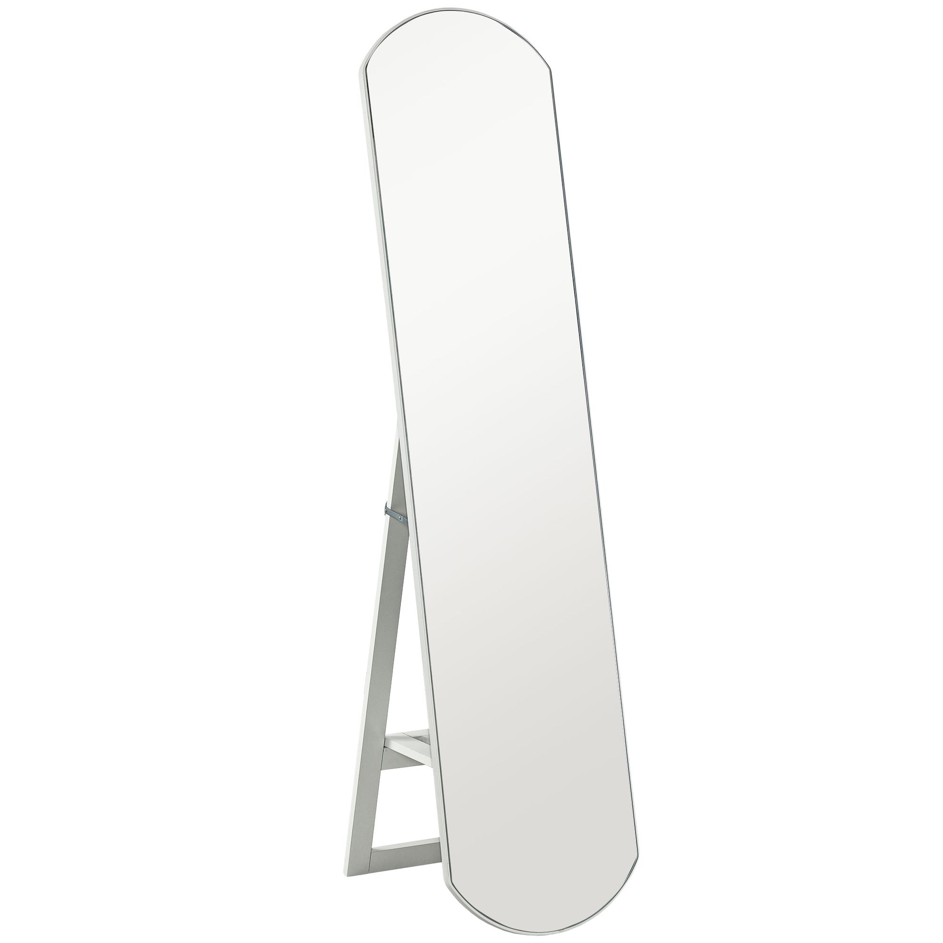 Arched Floor Standing Mirror 150 cm, Large Mirror with Storage Shelf, Wall Mounted or Freestanding, for Bedroom, Entryway, Hallway, White