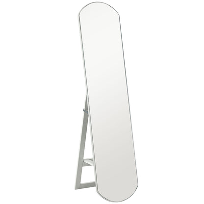 Arched Floor Standing Mirror 150 cm, Large Mirror with Storage Shelf, Wall Mounted or Freestanding, for Bedroom, Entryway, Hallway, White