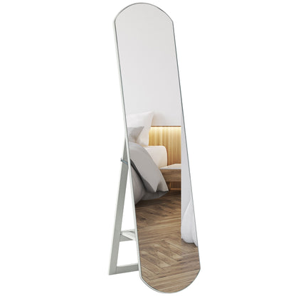 Arched Floor Standing Mirror 150 cm, Large Mirror with Storage Shelf, Wall Mounted or Freestanding, for Bedroom, Entryway, Hallway, White
