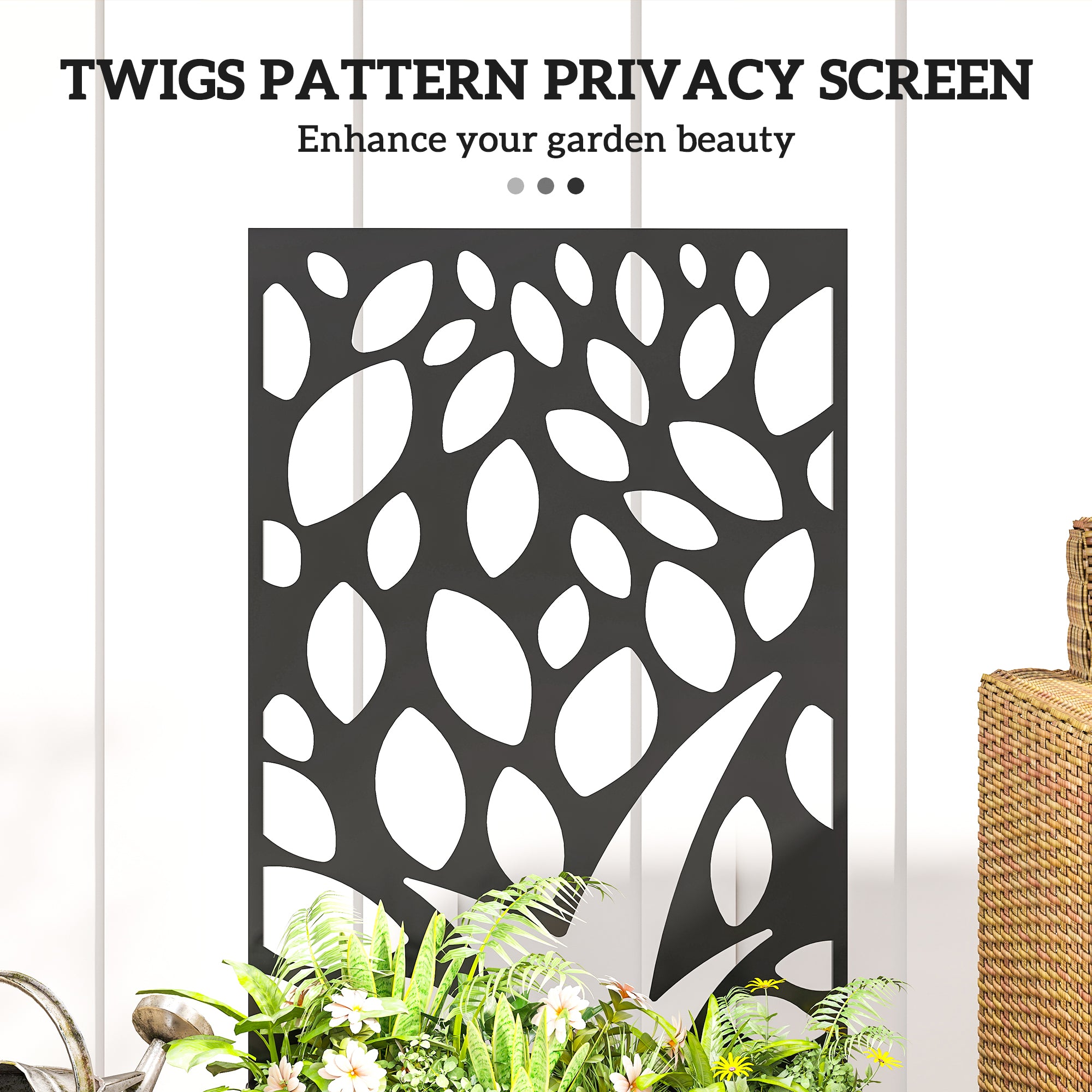 Elevated Metal Planter with Privacy Panel & Trellis, 61 x 23 x 113 cm (24 x 9.1 x 44.5 in)