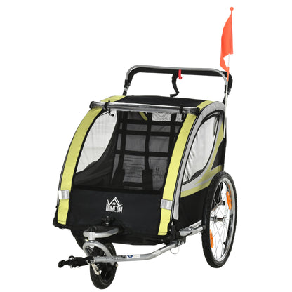 2 in 1 Folding Child Bike Trailer with Detachable Front Wheel, Rear Brakes, Bike Trailer for 2 Children from 18 Months, Up to 26.4 kg Capacity, Yellow