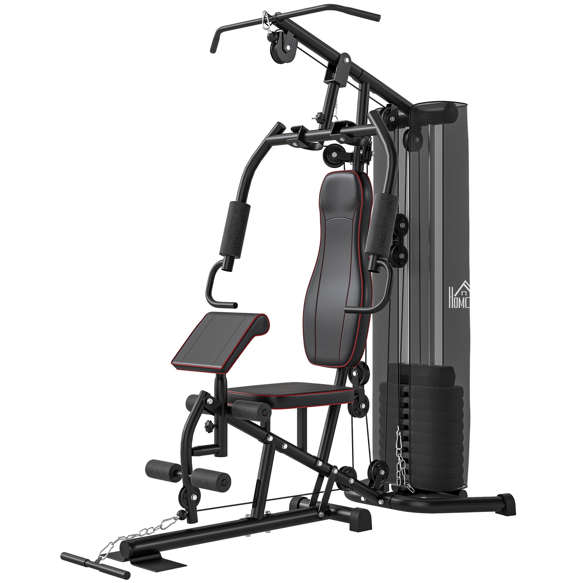 Home Gym, Multifunctional Fitness Station with Lat Pulldown & Butterfly Bar, Weight Bench, Cable Pulley, Chest Press, Leg Curler, Fitness Equipment with 45 kg Weight Blocks for Home, Black