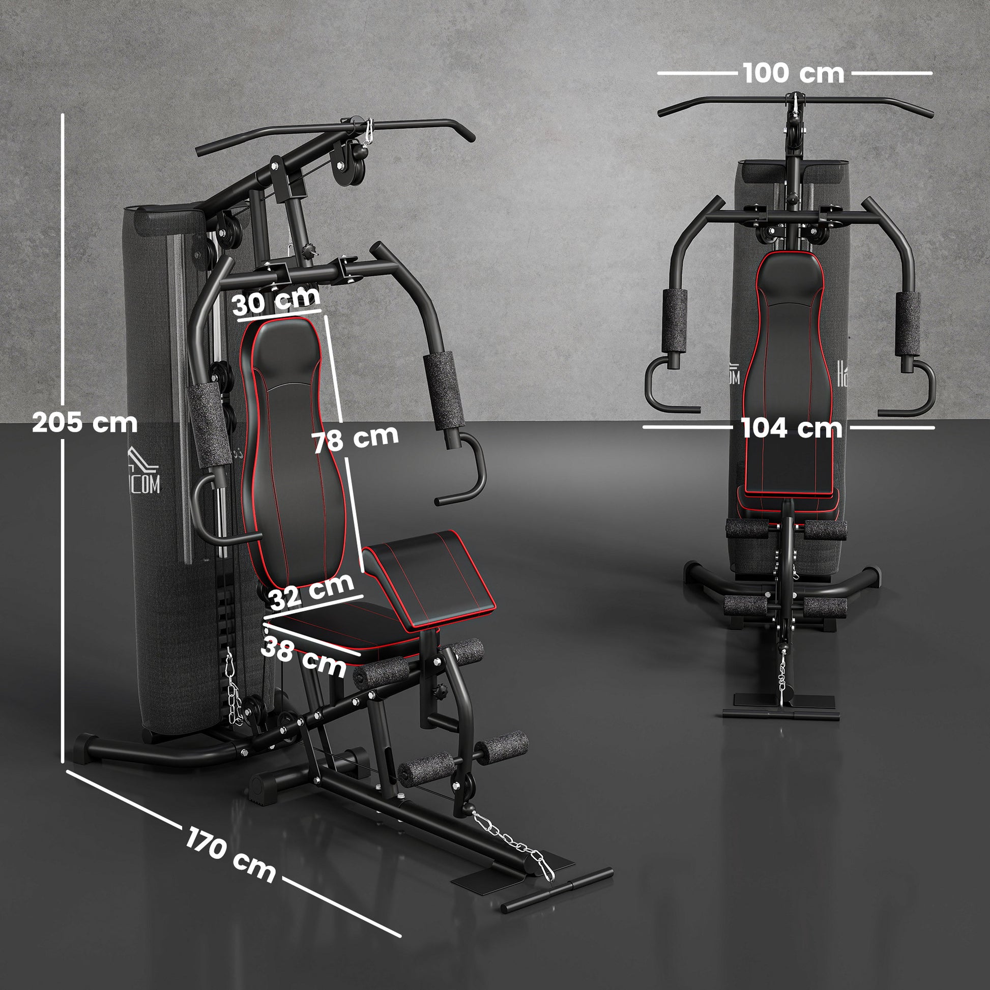 Home Gym, Multifunctional Fitness Station with Lat Pulldown & Butterfly Bar, Weight Bench, Cable Pulley, Chest Press, Leg Curler, Fitness Equipment with 45 kg Weight Blocks for Home, Black