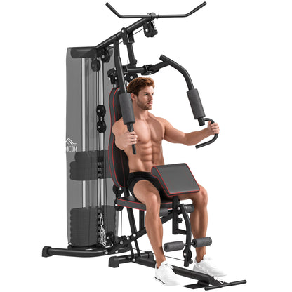 Home Gym, Multifunctional Fitness Station with Lat Pulldown & Butterfly Bar, Weight Bench, Cable Pulley, Chest Press, Leg Curler, Fitness Equipment with 45 kg Weight Blocks for Home, Black