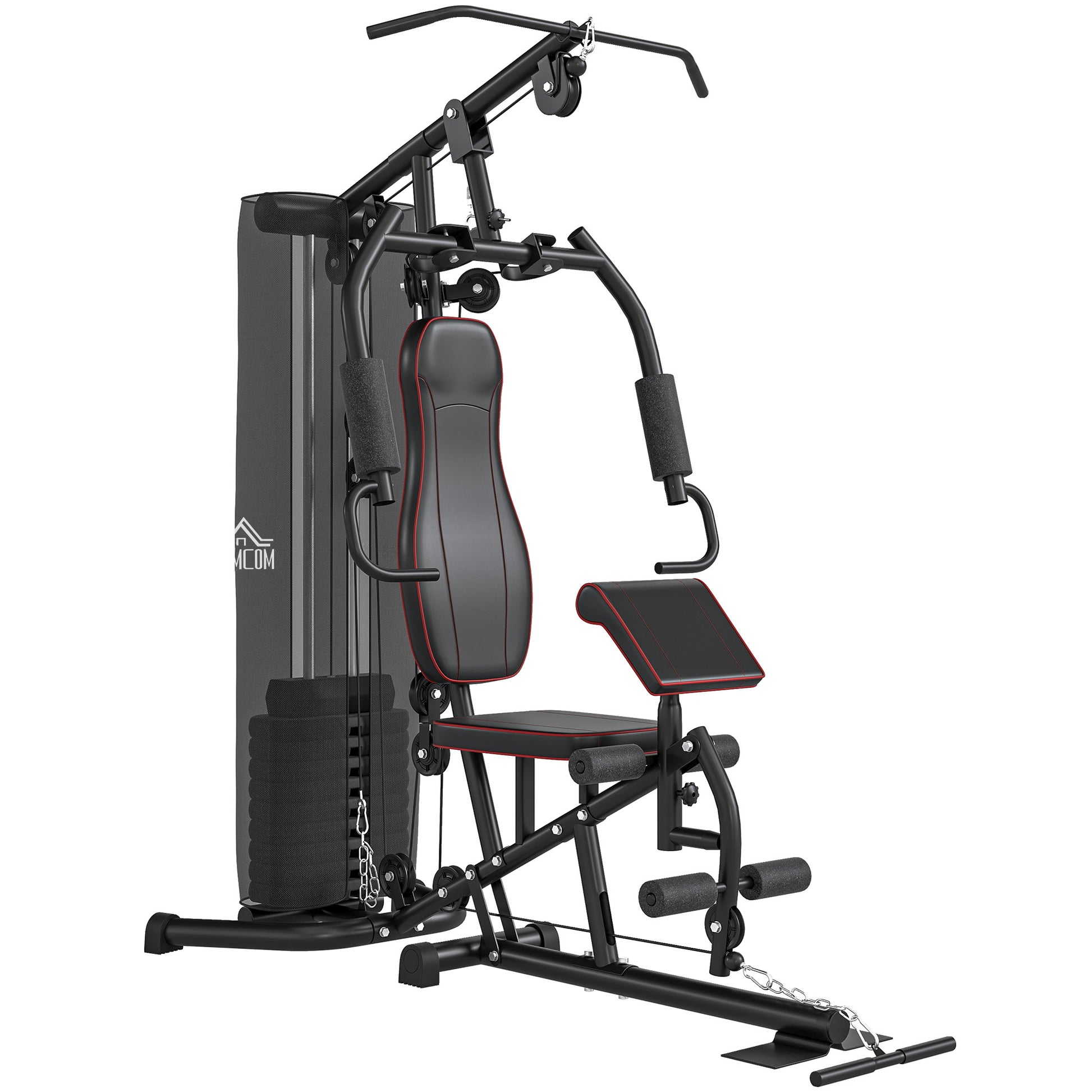 Home Gym, Multifunctional Fitness Station with Lat Pulldown & Butterfly Bar, Weight Bench, Cable Pulley, Chest Press, Leg Curler, Fitness Equipment with 45 kg Weight Blocks for Home, Black