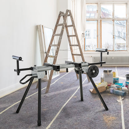 Stand for Chop Saws Workbench for Chop and Miter Saws Saw Stand Chop Saw Steel Black+Silver Side Extension 123.5-245 cm