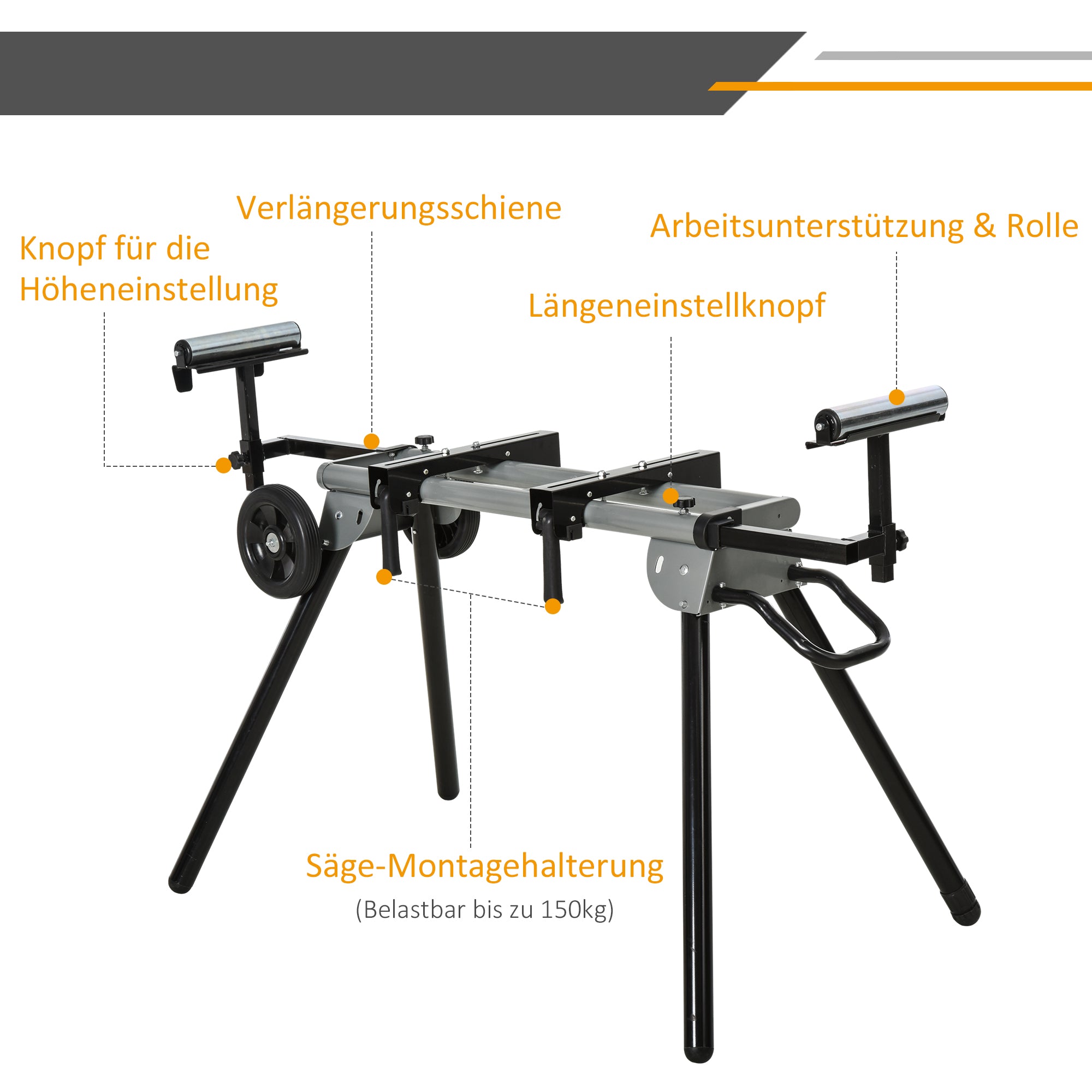 Stand for Chop Saws Workbench for Chop and Miter Saws Saw Stand Chop Saw Steel Black+Silver Side Extension 123.5-245 cm