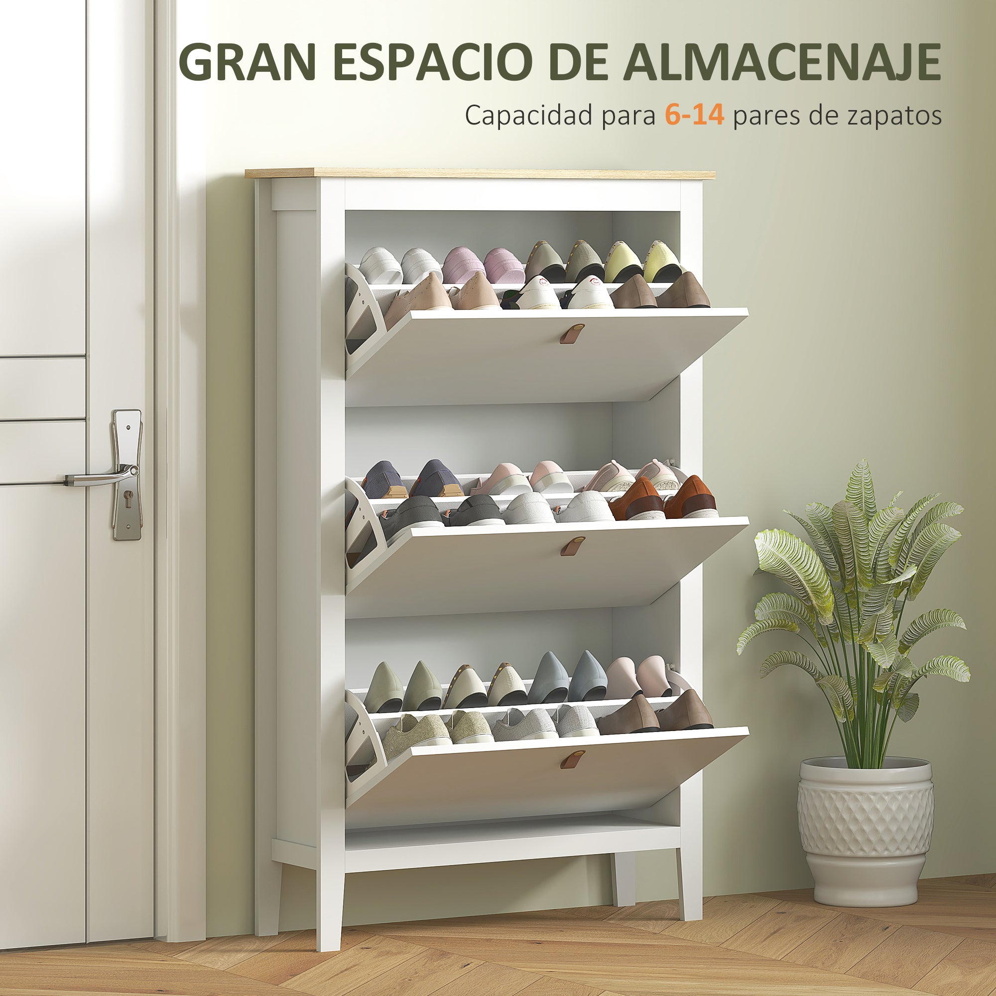 Narrow Shoe Cabinet Shoe Rack Entryway Hallway with 3 Foldable Drawers Adjustable Shelves and PU Handles for 21 Pairs of Shoes for Hallway 80x24x131 cm White