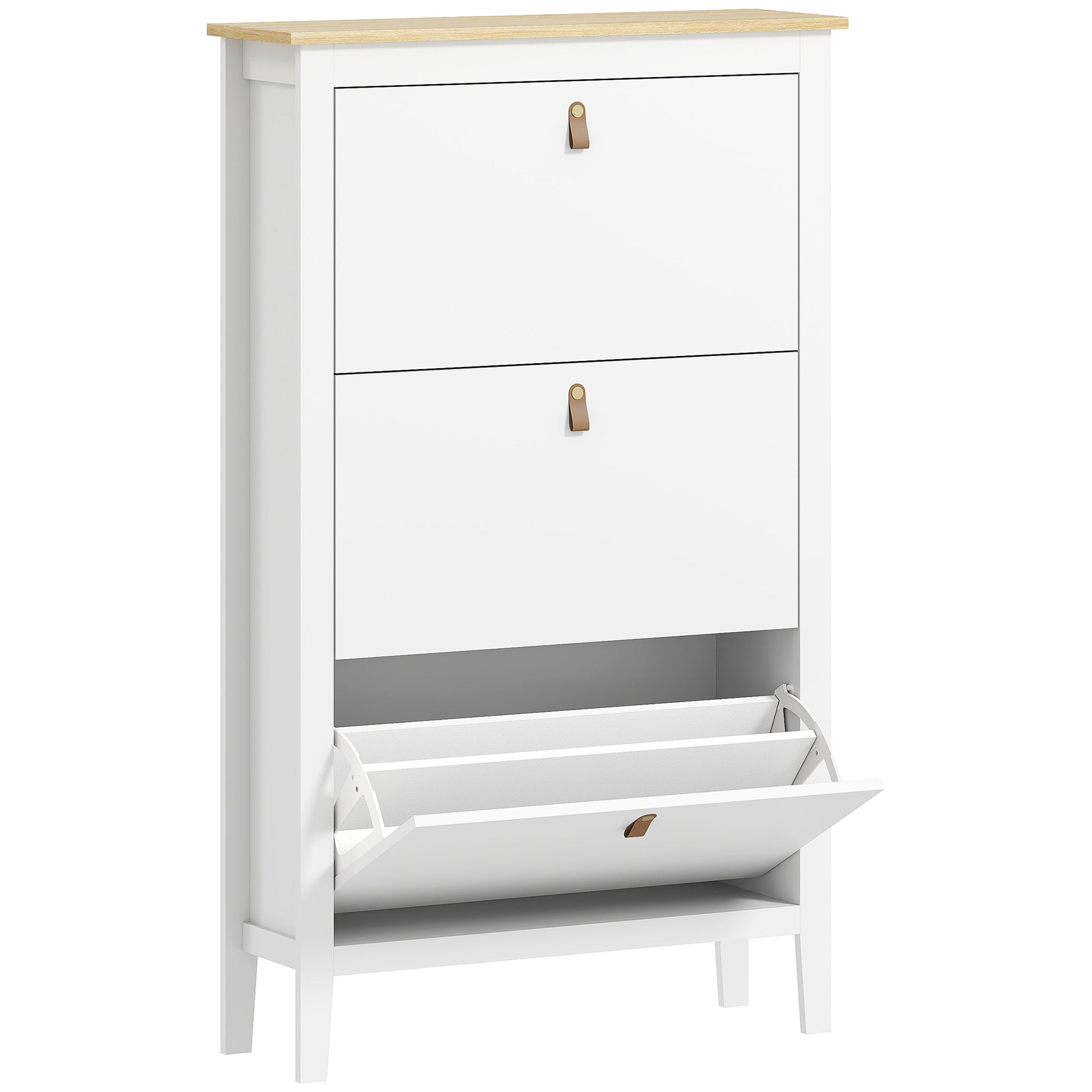 Narrow Shoe Cabinet Shoe Rack Entryway Hallway with 3 Foldable Drawers Adjustable Shelves and PU Handles for 21 Pairs of Shoes for Hallway 80x24x131 cm White