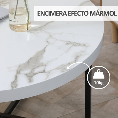 Round Coffee Table with Faux Marble Top and Metal Frame for Office Bedroom Dining Room Modern Style 80x80x45 cm White