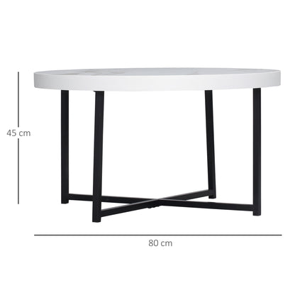 Round Coffee Table with Faux Marble Top and Metal Frame for Office Bedroom Dining Room Modern Style 80x80x45 cm White
