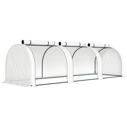Mini Garden Greenhouse Tunnel for Tomatoes 3 x 1 x 0.8 m, Powder-Coated Steel Frame, High-Density 140 g/m² PE, UV-Resistant, 3 Roll-Up Zip Doors (White)