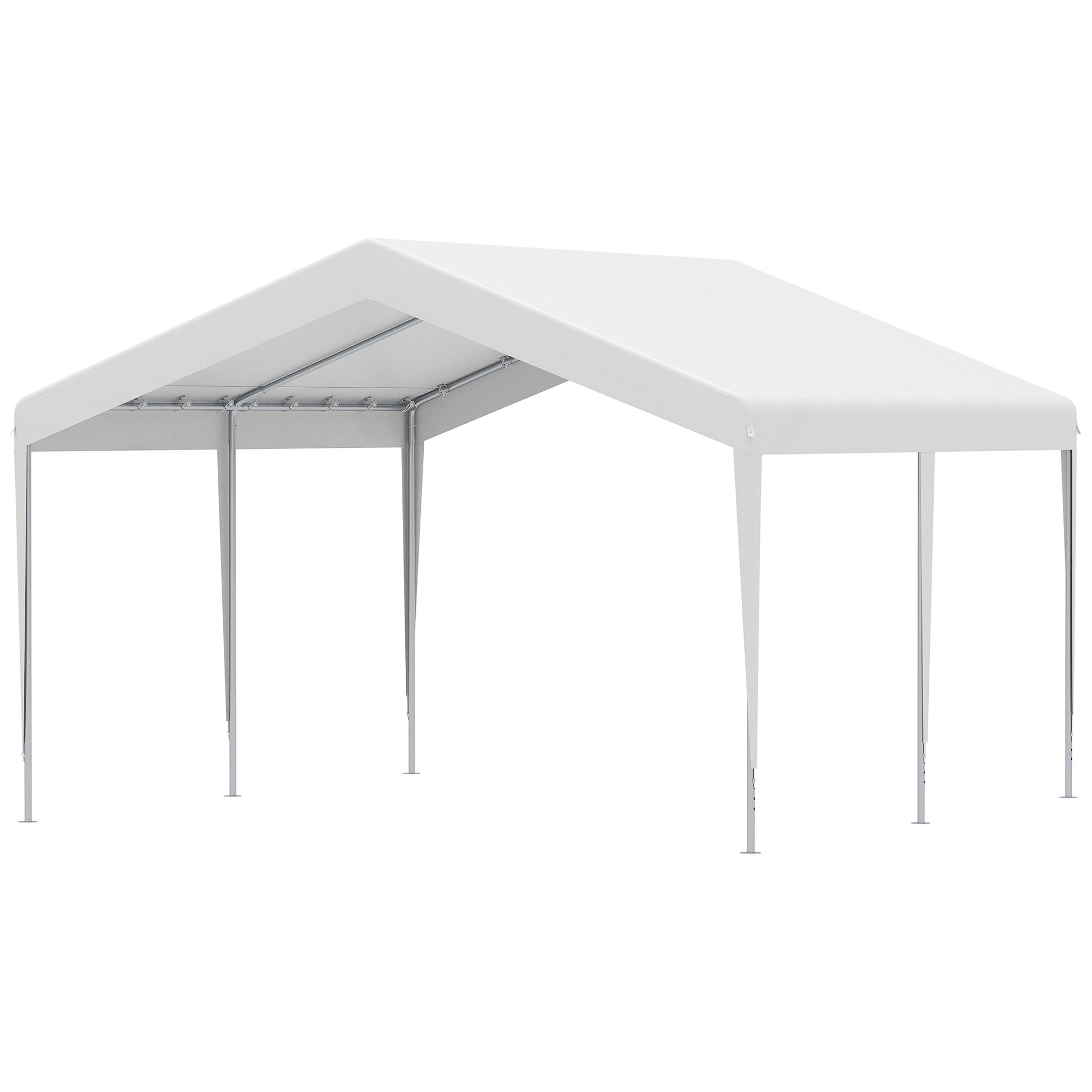 Portable Garage 4x4m with Canopy for Cars and Boats, Weddings, Parties, Garden Gazebo in Galvanized Steel, White