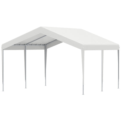 Portable Garage 4x4m with Canopy for Cars and Boats, Weddings, Parties, Garden Gazebo in Galvanized Steel, White